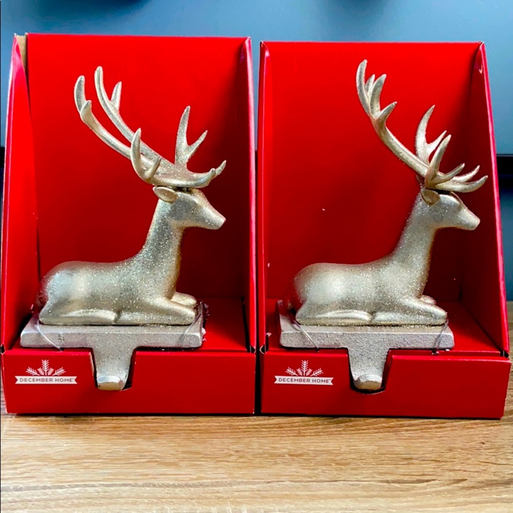 2 Glitter Reindeer Stocking Holders